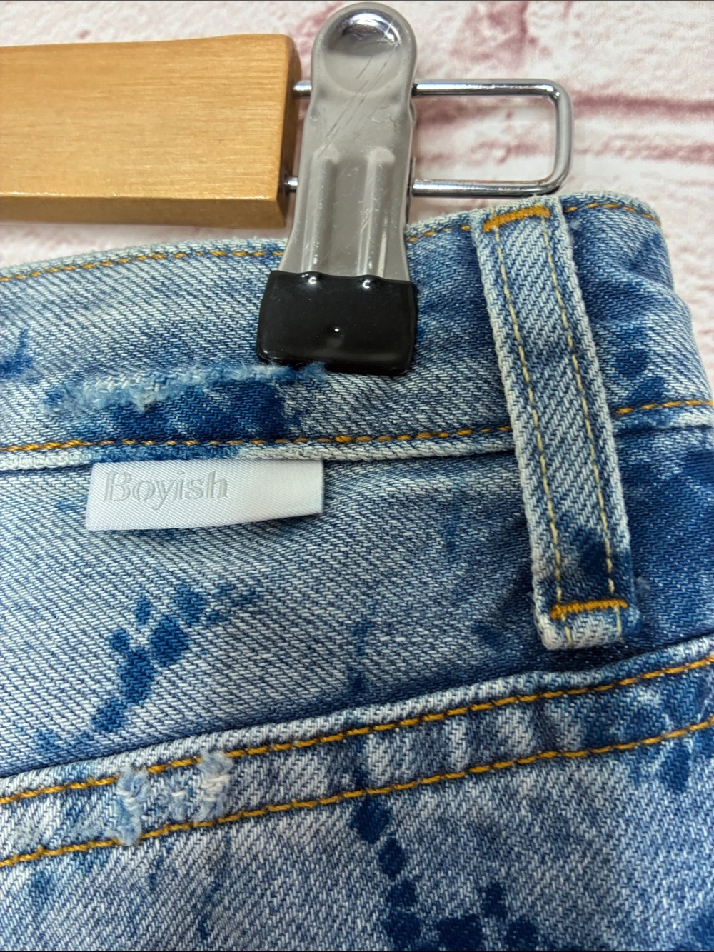 Boyish Custom Upcycled Corey Skirt Factory Distressed Button Fly Denim - Picture 6 of 10